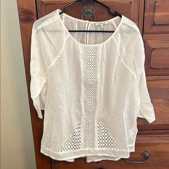 Calvin Klein Tops - Calvin Klein White Embellished 3/4 Sleeve Blouse NWOT